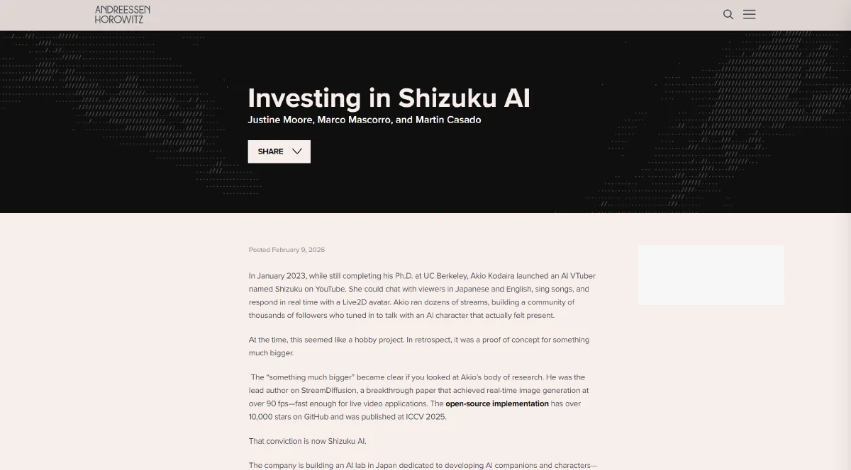 a16z官网截图，象征这家顶级风投正式进入日本市场